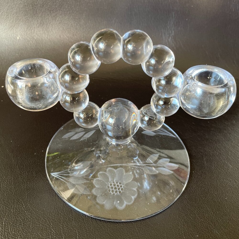 Vintage Imperial Etched Glass Candlewick Pattern Double Candlestick Holder